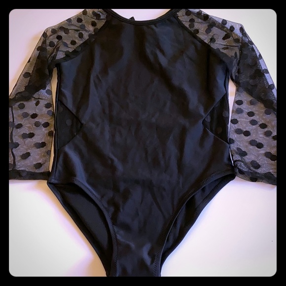 NWOT Black long sleeve polka dot mesh swimsuit - Picture 3 of 6